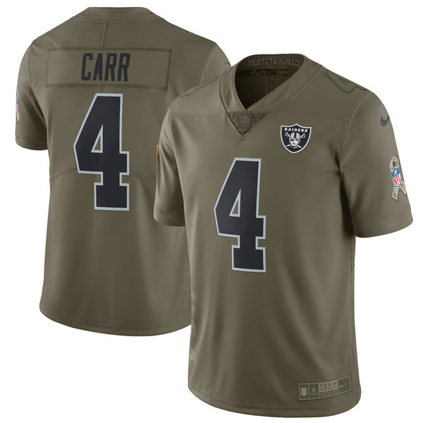 Youth Oakland Raiders #4 Carr Nike Olive Salute To Service Limited NFL Jerseys